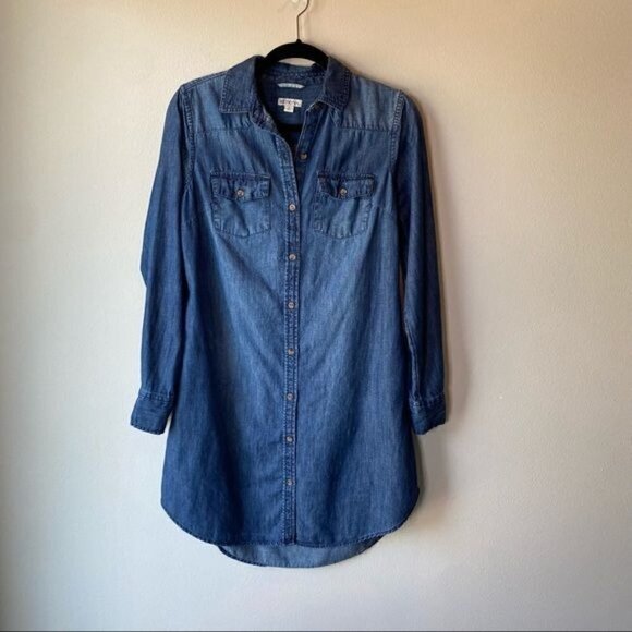 Denim Button Up Shirt Dress Blue S - Picture 8 of 8
